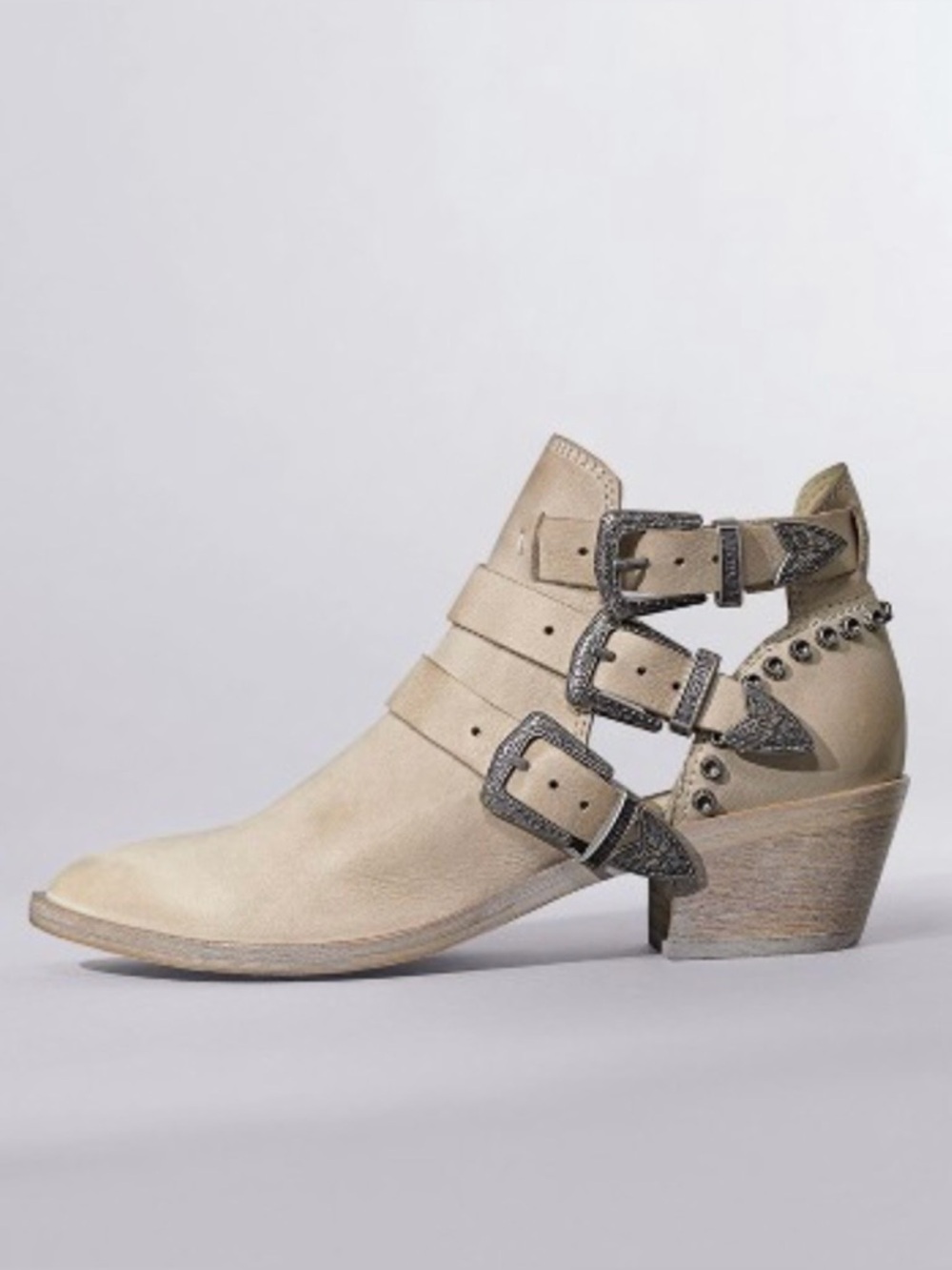 Dolce Vita Spur Bootie NuBuck Beige Suede Western Buckle Ankle Boot
